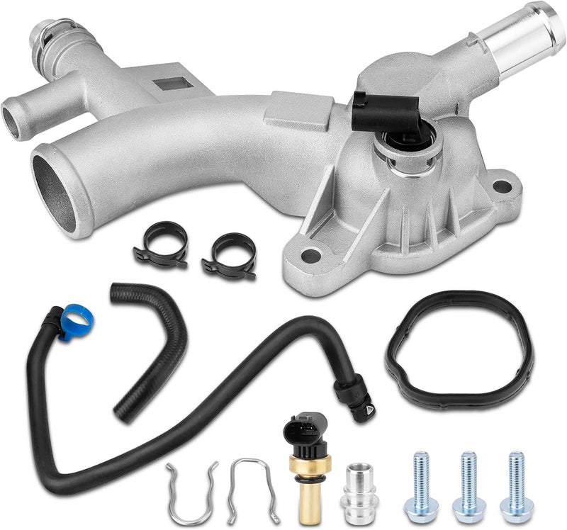 YEHERIT Aluminum Water Outlet Coolant Housing Matte Frosted 25193922 902-846 Compatible with 2011-2020 Chevy Cruze Sonic Trax Buick Encore 1.4L with Temperature Sensor, Inlet Hose, Oil Cooler Hose - Image 1